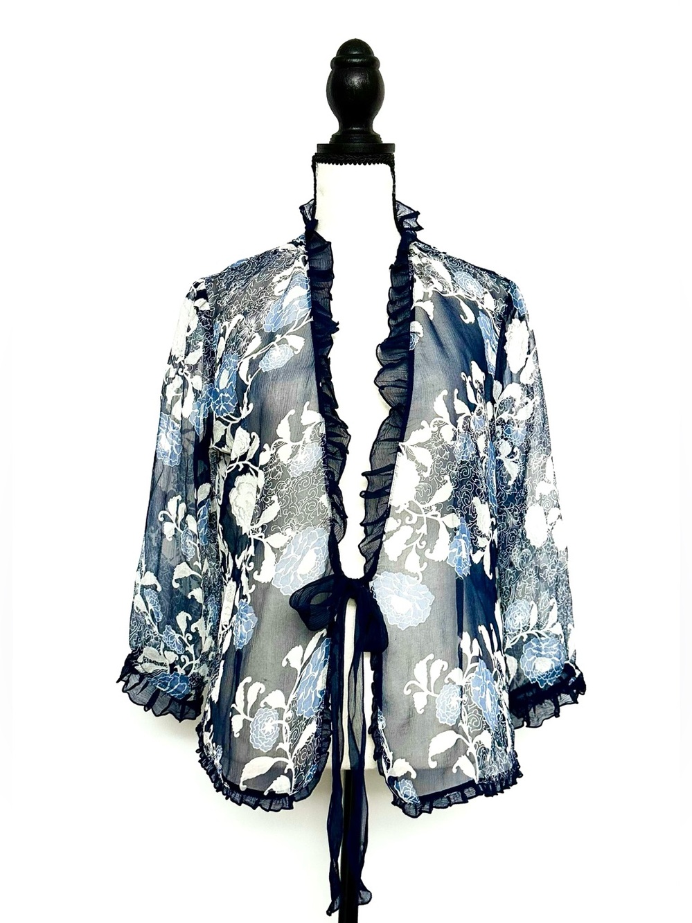B.Nygard SILK Sheer Ruffle Tie-Front Blouse